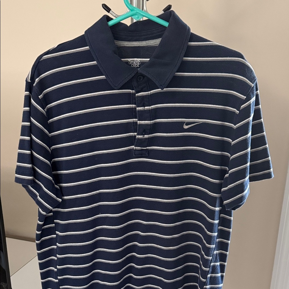 Nike Men's Navy and White Striped Polo